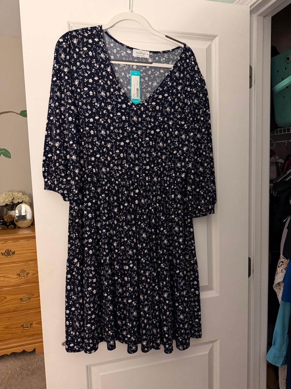 Kaileigh Navy Blue Floral Midi Dress